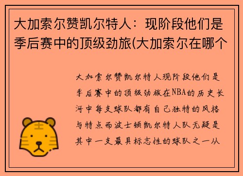 大加索尔赞凯尔特人：现阶段他们是季后赛中的顶级劲旅(大加索尔在哪个队退役)