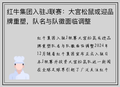 红牛集团入驻J联赛：大宫松鼠或迎品牌重塑，队名与队徽面临调整